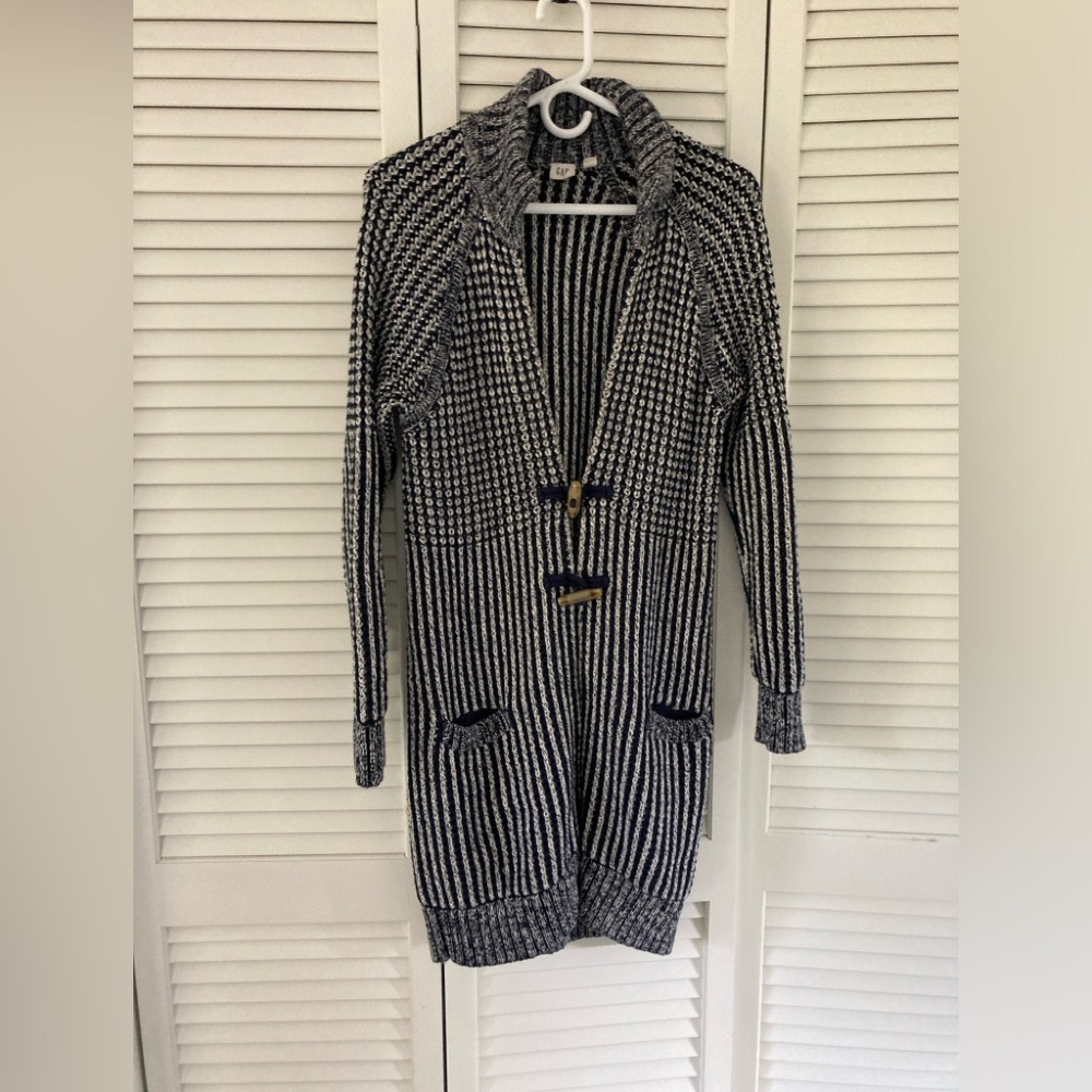 Women's GAP Long 100% Cotton Black and White Long Sleeve Cardigan Sweater, S